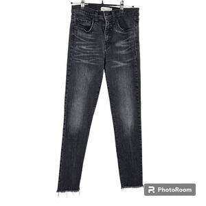 Nili Lotan Jeans Black High Waisted Skinny Raw Hem Stretch Cropped Denim Size 25